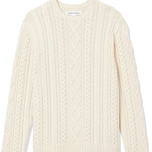 Men's Ivory Cable Knit Crewneck Sweater